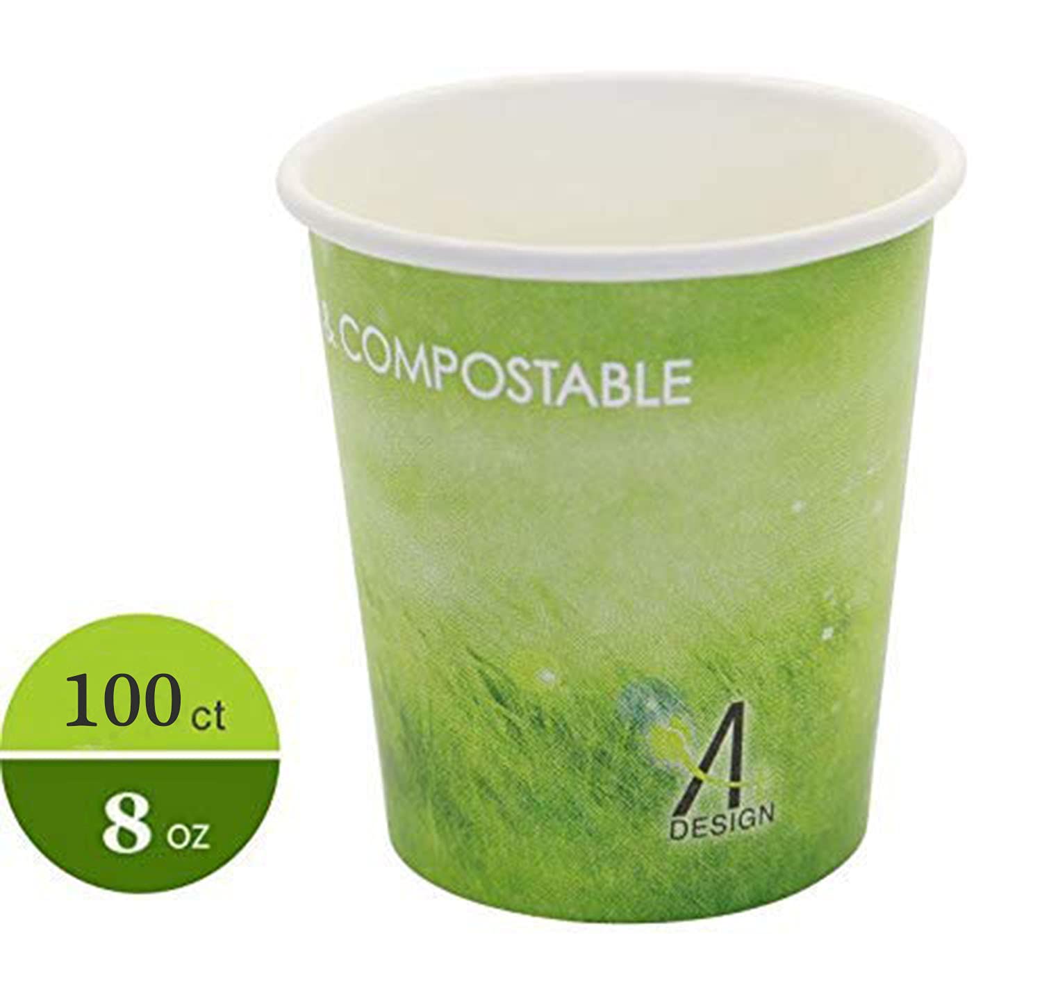 A+ DESIGN Special Green Grass Design Paper Hot Coffee Cups Eco-friendly,100% Blodegradable&Compostable (Green grass, 100 count, 8 oz)