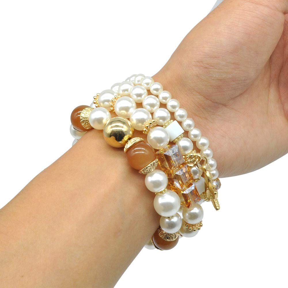 VONRU Pearl Charm Bracelet Set (Charm pearl bracelet set)