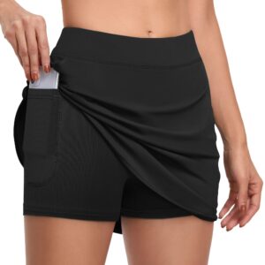 CHICHO Golf Skirts for Women with Pockets Mother Summer Skort Sun Protection Tennis Skirt Breathable Athletic Skirts Casual Housewear Swim High Waist Skorts Black Medium