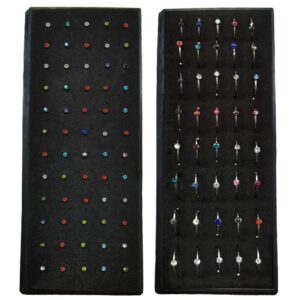 Tornito 100Pcs Bone Nose Studs Hoop Stainless Steel Nose Rings Set Multicolor Cubic Zirconia Hoop Tragus Cartilage Nose Ring Labret Nose Piercing Pin Jewelry for Women Men 1.5mm 22G