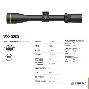 Leupold VX-3HD 4.5-14x40 (1 inch) CDS-ZL Duplex Reticle Riflescope