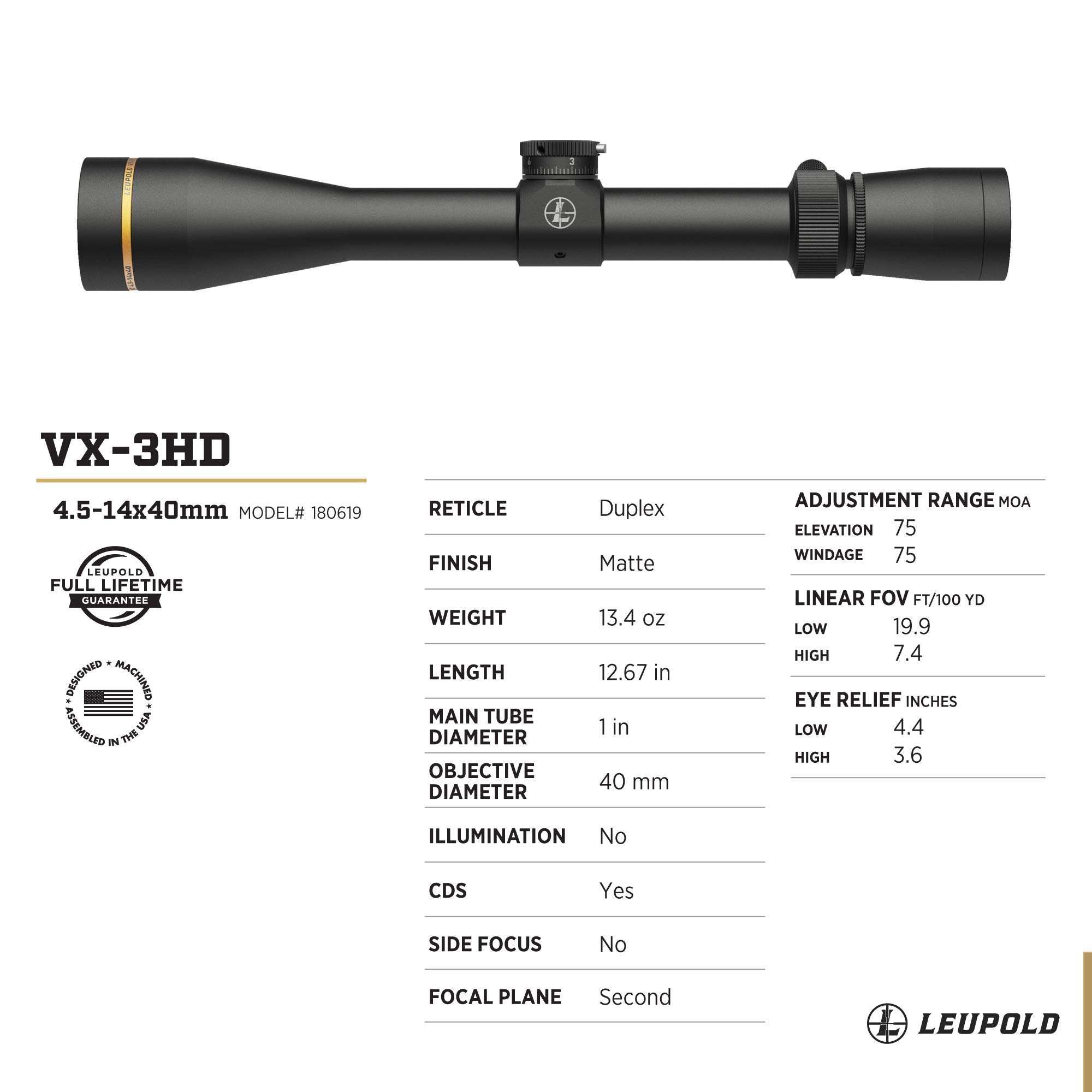 Leupold VX-3HD 4.5-14x40 (1 inch) CDS-ZL Duplex Reticle Riflescope