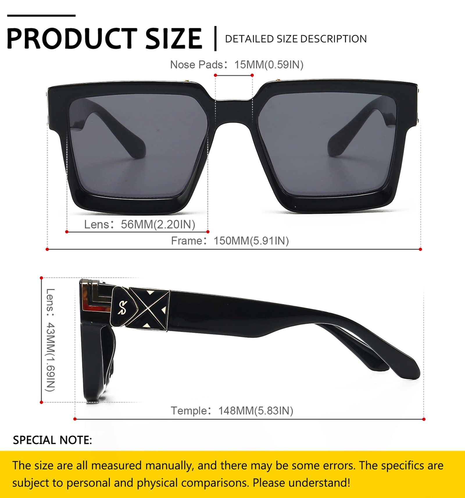 Retro Rectangular Sunglasses Men Women Square Thick Vintage Punk Rock Hip Hop Glasses