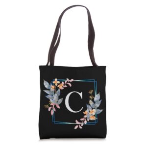 letter c initial floral flower monogram gift women girls tote bag