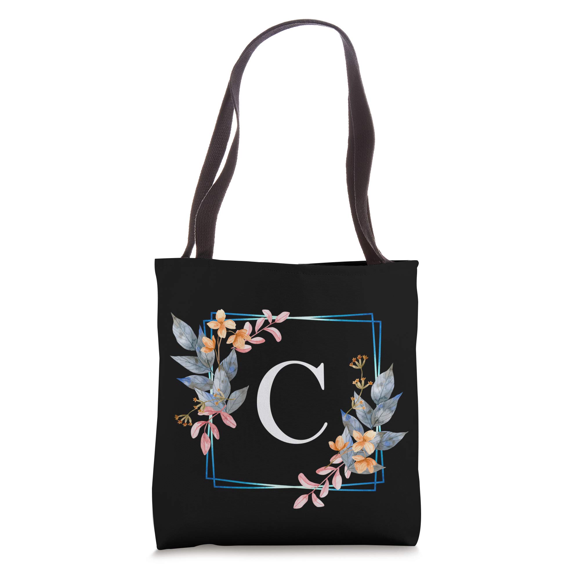 Letter C Initial Floral Flower Monogram Gift Women Girls Tote Bag