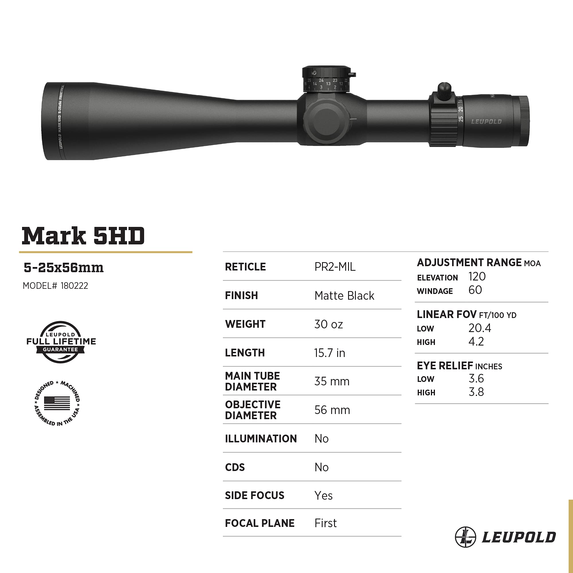 Leupold Mark 5HD 5-25x56mm Side Focus Riflescope