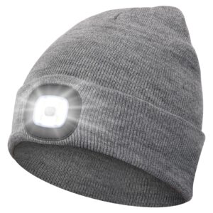 abbicen beanie hat with light winter knit lighted headlight hats usb rechargeable grey