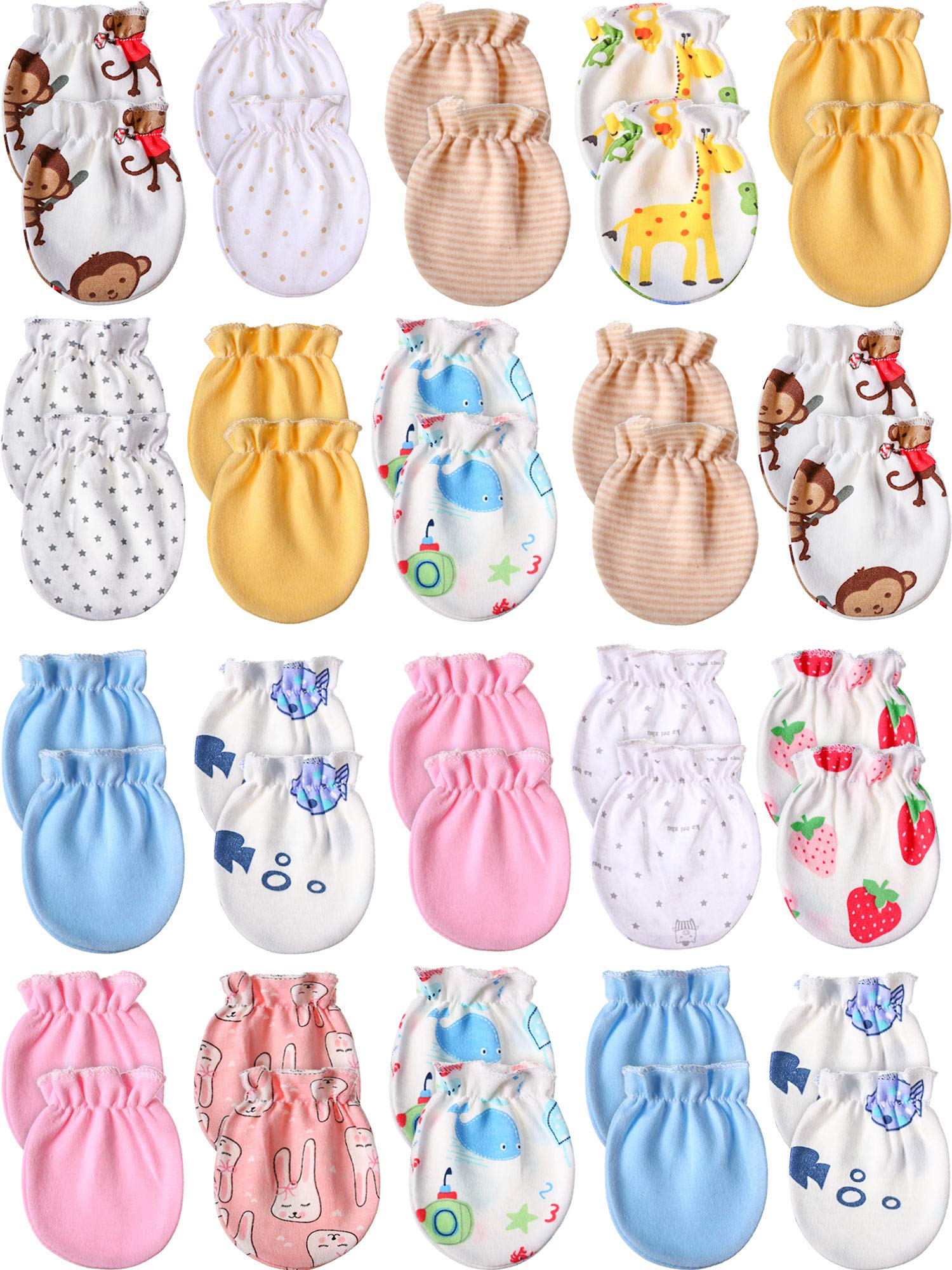 20 Pairs Newborn Baby No Scratch Mittens Unisex Baby Cotton Gloves Infant Toddler Mitts Set for 0-6 Months Baby Boys and Girls