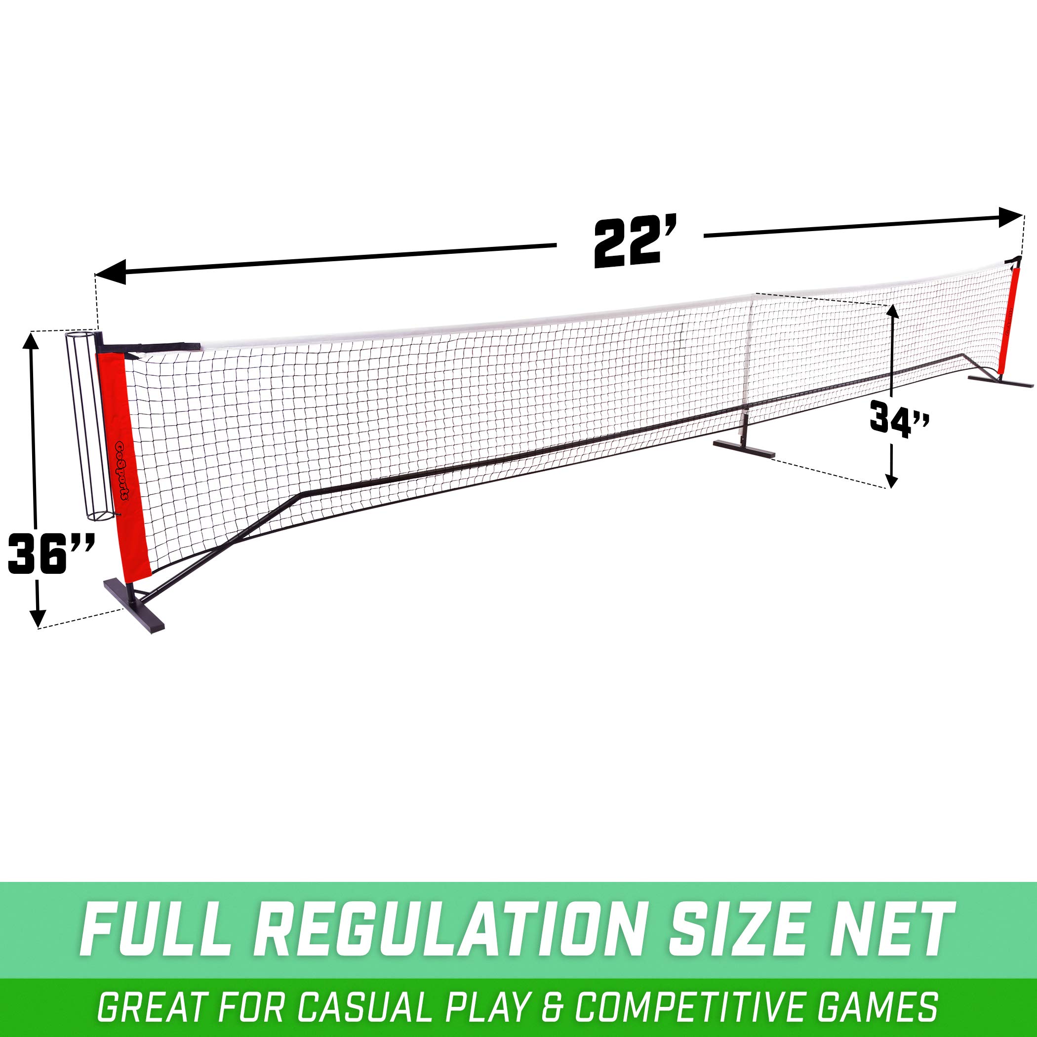 GoSports Regulation 22 ft Pickleball Net - Includes Net, Frame and Carry Case, Portable Design for Setup in Minutes