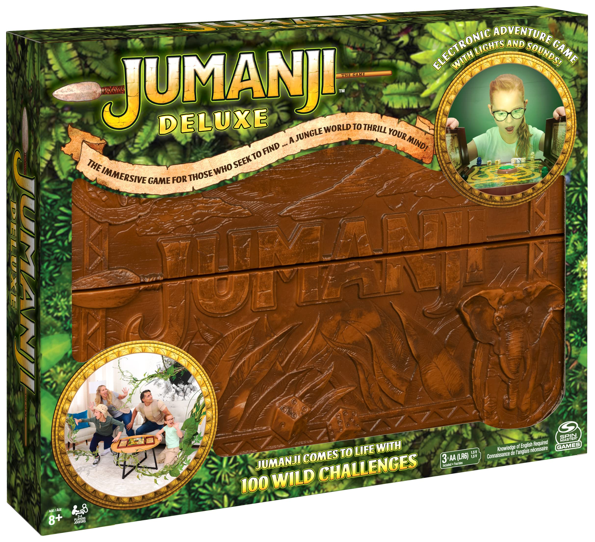 Jumanji Deluxe Game, Immersive Electronic Version of The Classic Adventure Movie Board Game, with Lights and Sounds, Family Game Night Game for Kids & Adults Ages 8 and up