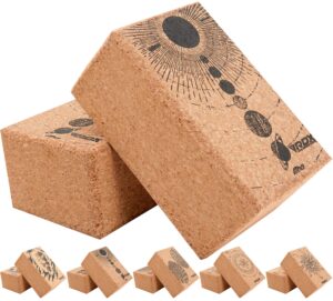 rdx yoga block cork set, non-slip natural brick for strength flexibility body balance, easy grip surface for stability pilates fitness exercise deepen poses office home gym training, 22.5 x14.5x10.2cm