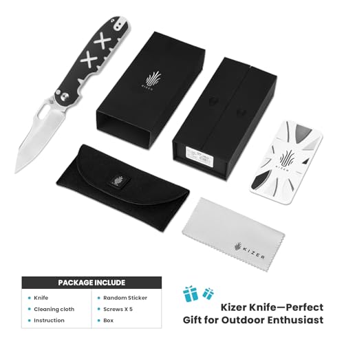 Kizer Cormorant Pocket Knife, Button Lock EDC Folding Knife, Survival Hunting Knife, Camping Knife with Thumb Hole and Flipper Opening, Textured G10 Handle with S35VN Blade, Ki4562A1