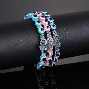 Caiyao 4 Pcs Evil Eye Bead Bracelet Hamsa Hand Fatima Charm Stretch Amulet Turkish Good Luck Protection Kabbalah Jewelry