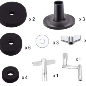 23 Pieces Cymbal Replacement Accessories Cymbal Felts Hi-Hat Clutch Felt Hi Hat Cup Felt Cymbal Sleeves with Base Wing Nuts Cymbal Washer and Drum Keys for Drum Set (23pcs)