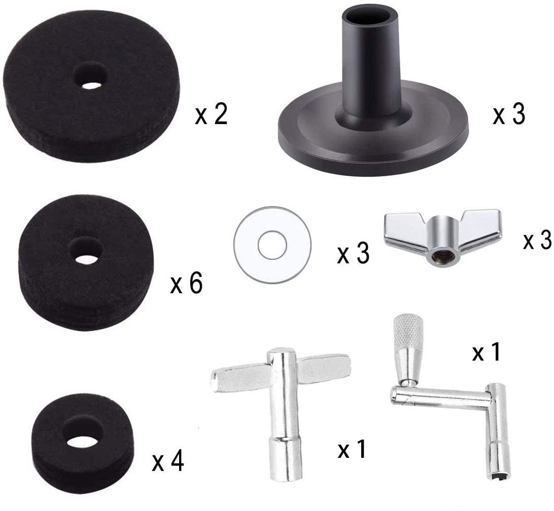 23 Pieces Cymbal Replacement Accessories Cymbal Felts Hi-Hat Clutch Felt Hi Hat Cup Felt Cymbal Sleeves with Base Wing Nuts Cymbal Washer and Drum Keys for Drum Set (23pcs)