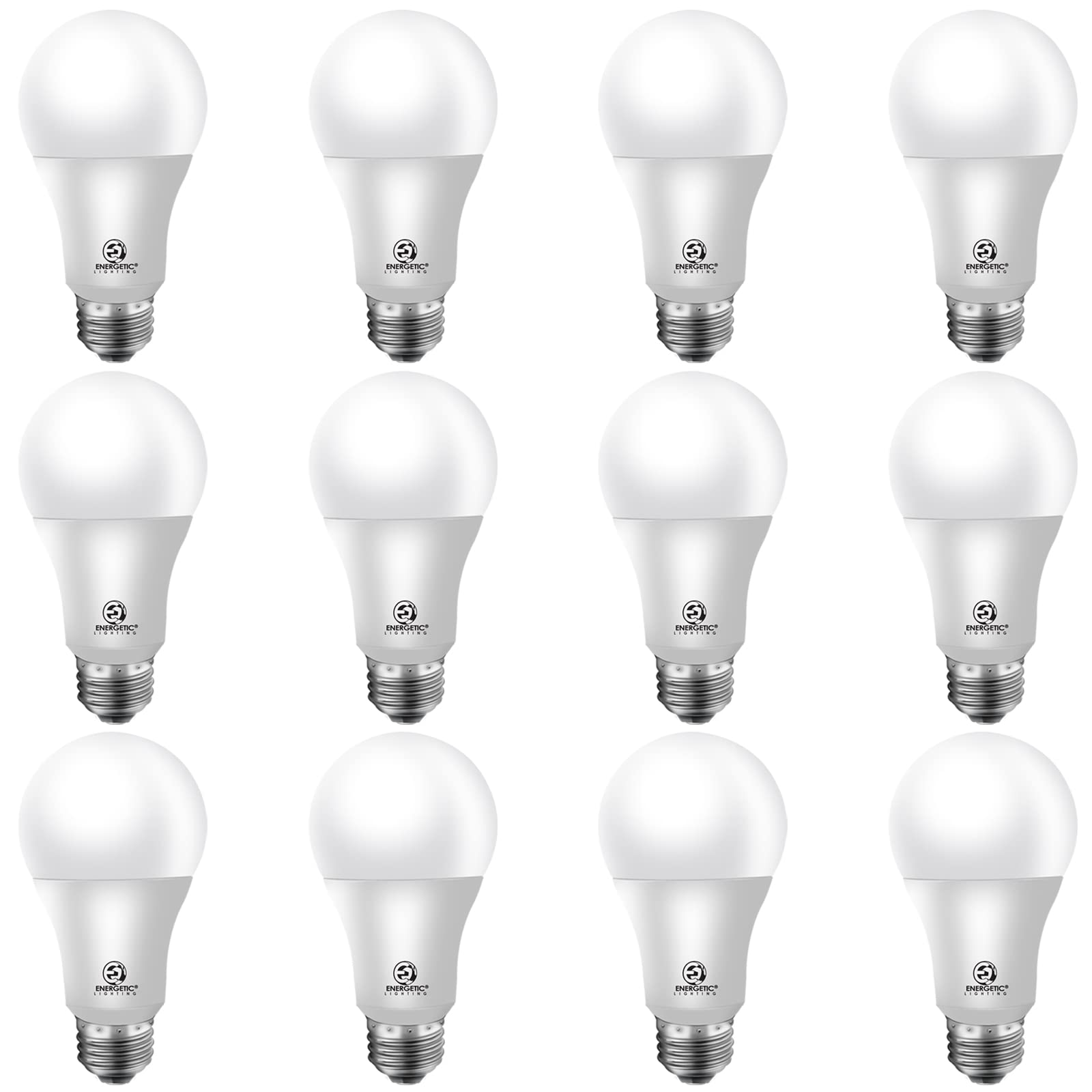 Energetic A19 LED Bulb 60W Equivalent, 3000K Warm White LED Light Bulbs, E26 Standard Base, 750LM, Non-Dimmable, UL Listed, 12 Pack