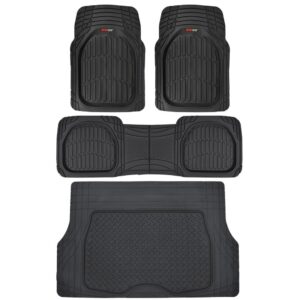 motor trend original flextough black rubber car floor mats with cargo liner - all weather automotive floor mats, heavy duty trim to fit design, odorless floor liners for cars truck van suv