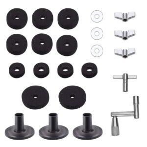 23 Pieces Cymbal Replacement Accessories Cymbal Felts Hi-Hat Clutch Felt Hi Hat Cup Felt Cymbal Sleeves with Base Wing Nuts Cymbal Washer and Drum Keys for Drum Set (23pcs)