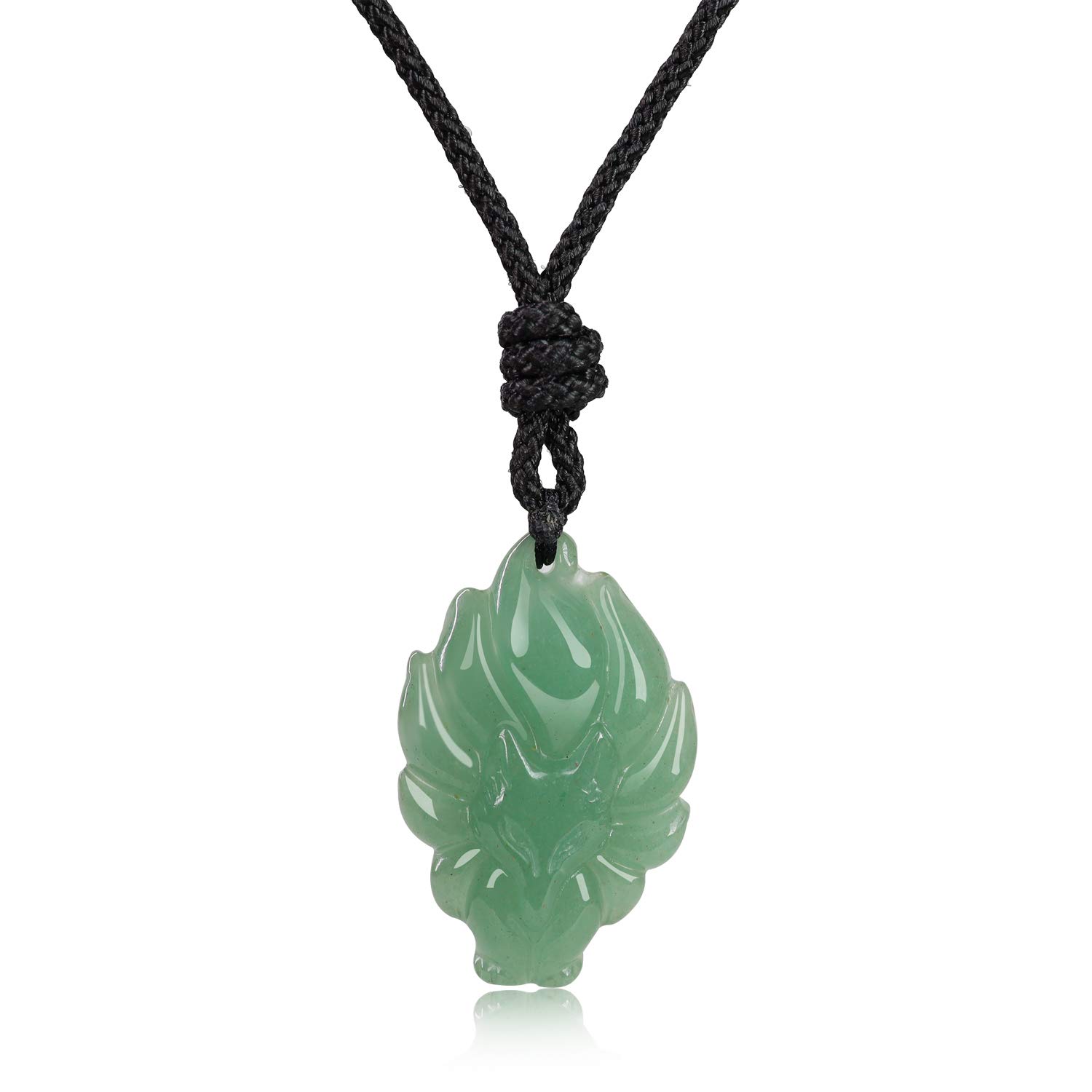 COAI Green Aventurine Stone Amulet Nine Tailed Fox Pendant Necklace for Women Girls