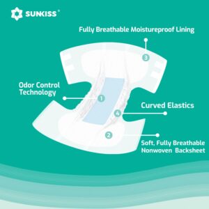 SUNKISS TrustPlus Adult Diapers with Maximum Absorbency, Unisex Disposable Incontinence Briefs with Tabs for Men and Women, Odor Control, Small/Medium, 15 Count