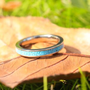 TIGRADE 3MM Titanium Ring Blue Turquoise Engagement Wedding Band for Woman Size 3-13, Silver, Size 7.5