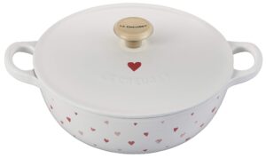 le creuset l'amour enameled cast iron soup pot, 2.75 quarts, white with heart applique & light gold knob