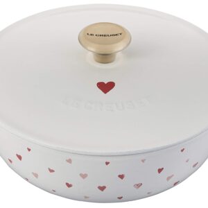 Le Creuset L'Amour Enameled Cast Iron Soup Pot, 2.75 Quarts, White with Heart Applique & Light Gold Knob