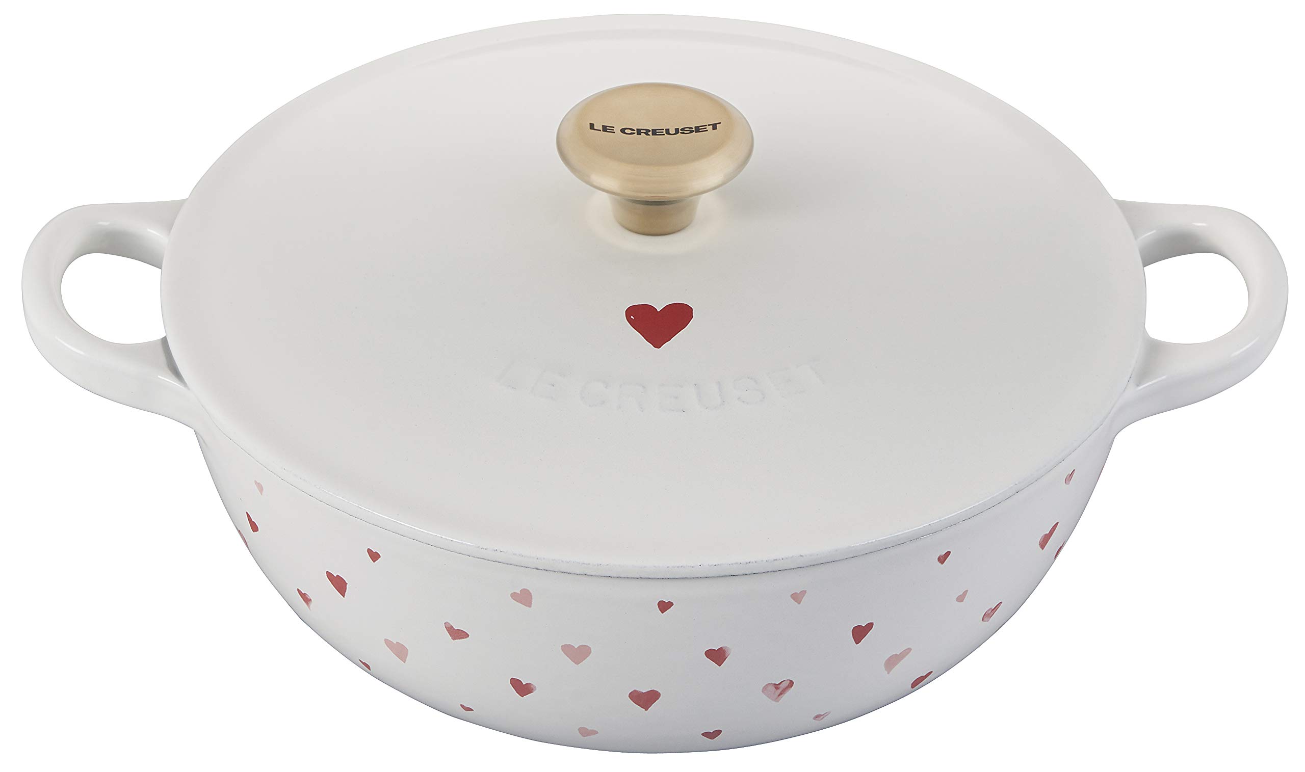 Le Creuset L'Amour Enameled Cast Iron Soup Pot, 2.75 Quarts, White with Heart Applique & Light Gold Knob