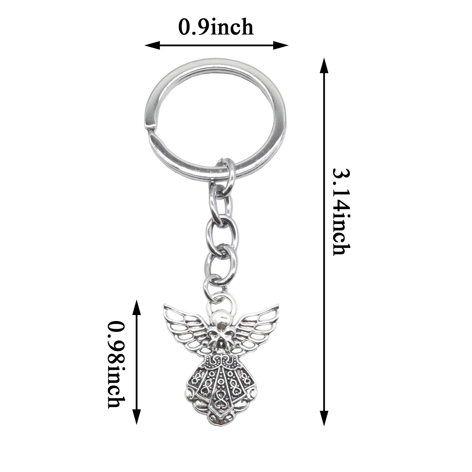 YOOHUA 50PCS 3.14inch Angel Keychain Angel Pendant Keychain Key Ring Silver Tone Guardian Angel Charm Keychain Key Ring