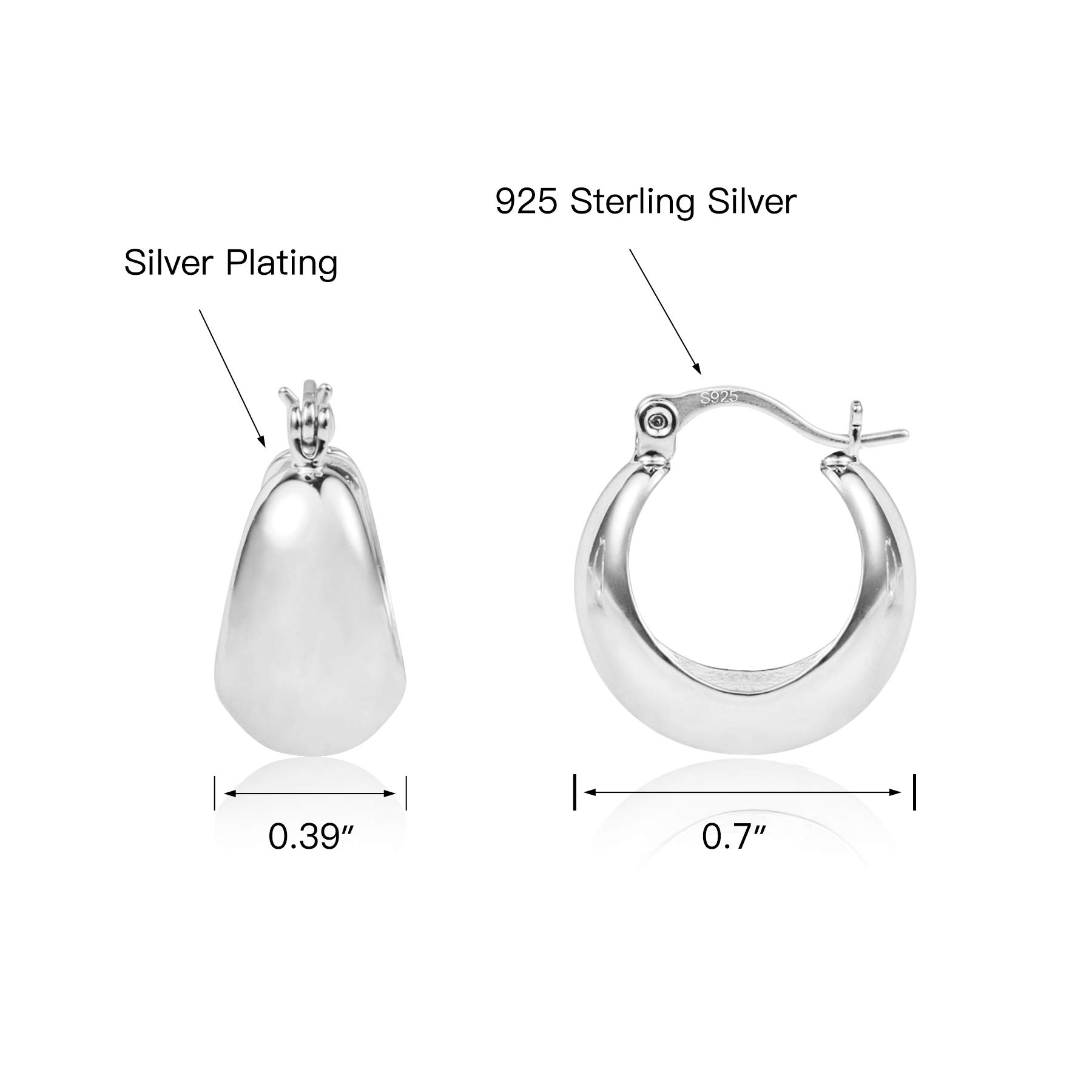 KISSPAT Chunky Silver Huggie Hoop Earrings for Women Hypoallergenic Sterling Silver Post Small Thick Huggie Earring Hoops