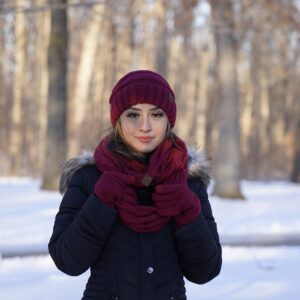 Funky Junque Oversized Beanie, Glove, & Scarf Bundle: Violet