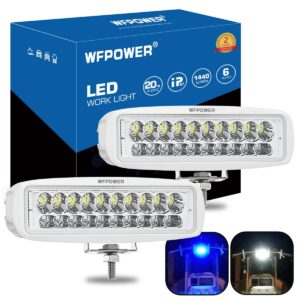 WFPOWER LED Marine Boat Lights, 6.3Inch White & Blue Spreader 2 In 1 Deck Spot Light IP67 Waterproof Double Row T-Top Dock Fog Spotlights for Pontoon Boat Fishing Accessories Truck 12V 24V (2 Pack)