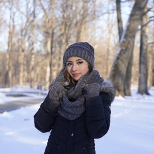 Funky Junque Oversized Beanie, Glove, & Scarf Bundle: Violet