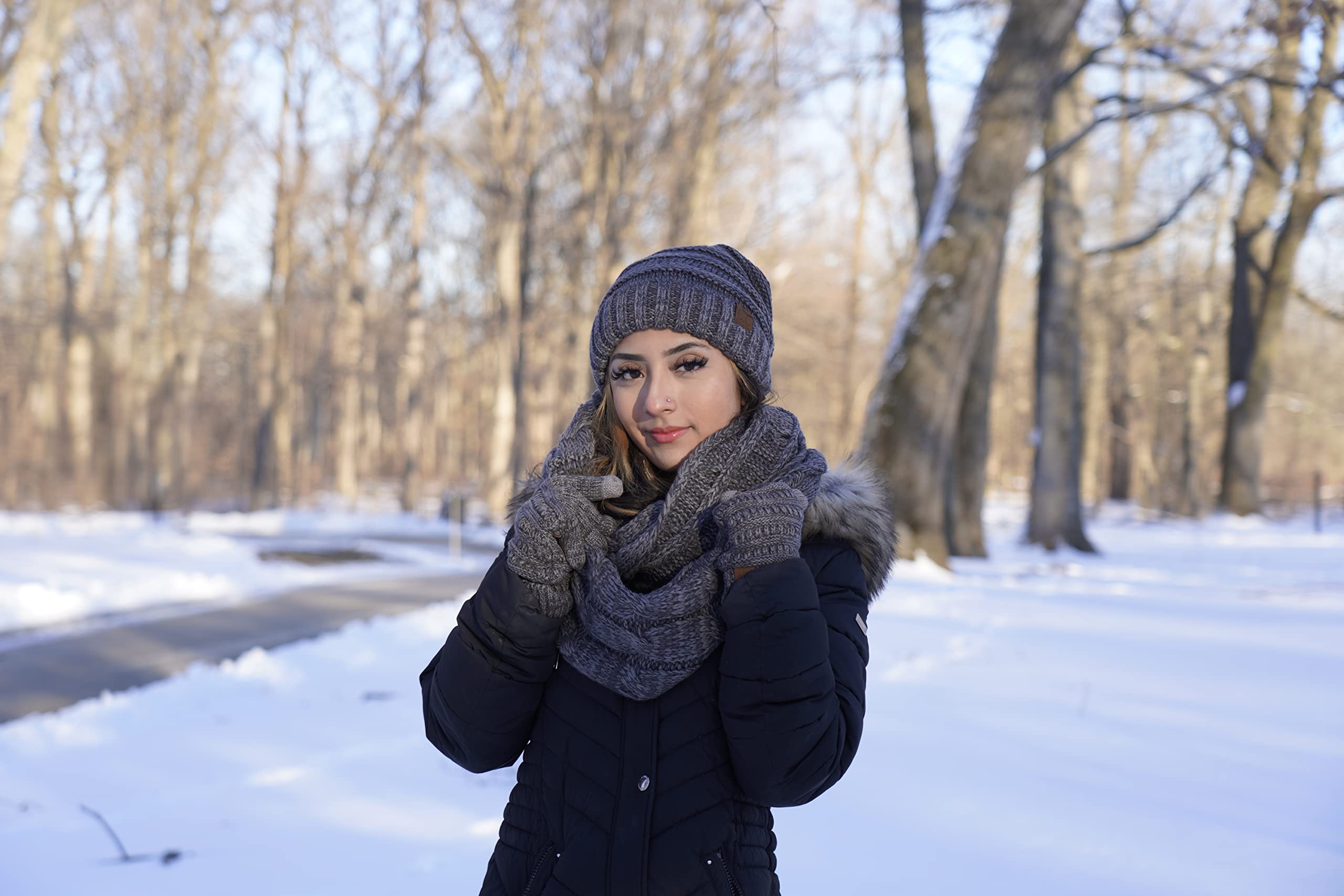 Funky Junque Oversized Beanie, Glove, & Scarf Bundle: Violet