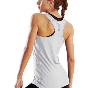 NELEUS Women's Running Tank Tops 3 Pack Racerback Workout Yoga Shirts with Pockets,8069,Black/Grey/White,L