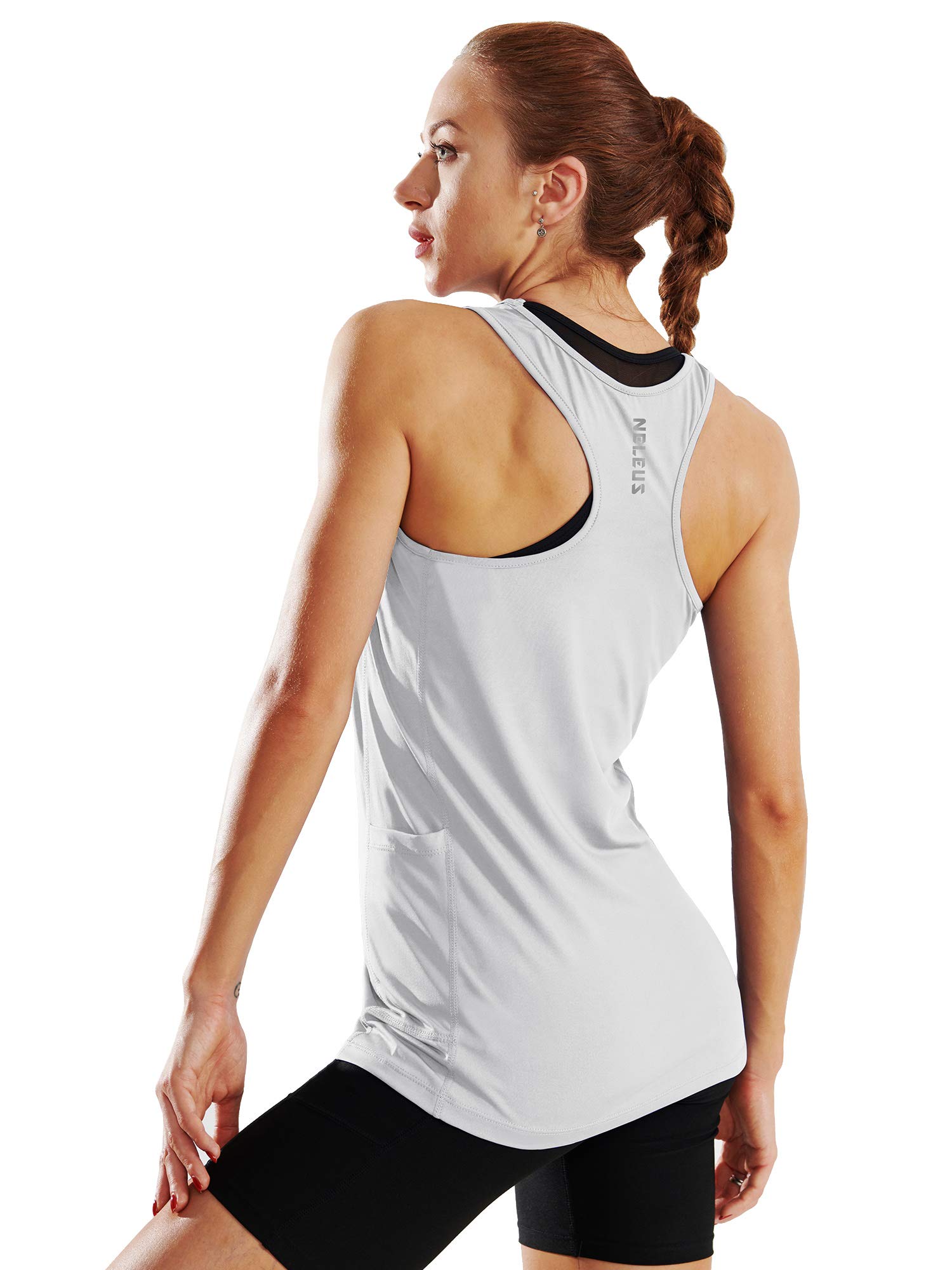 NELEUS Women's Running Tank Tops 3 Pack Racerback Workout Yoga Shirts with Pockets,8069,Black/Grey/White,L