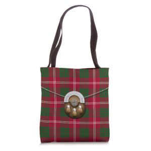 Scottish Clan Crawford Tartan Plaid With Sporran Tote Bag