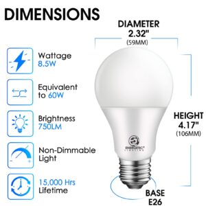 Energetic A19 LED Bulb 60W Equivalent, 3000K Warm White LED Light Bulbs, E26 Standard Base, 750LM, Non-Dimmable, UL Listed, 12 Pack