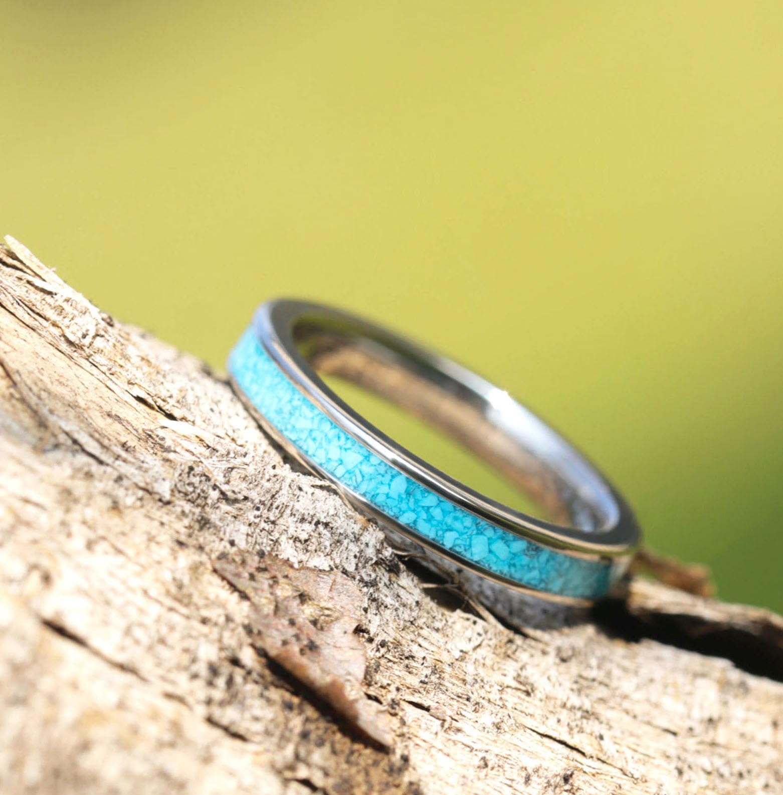 TIGRADE 3MM Titanium Ring Blue Turquoise Engagement Wedding Band for Woman Size 3-13, Silver, Size 7