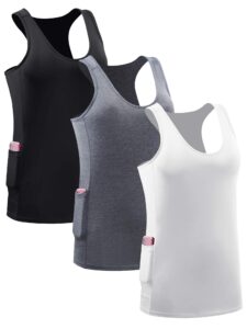 neleus women's running tank tops 3 pack racerback workout yoga shirts with pockets,8069,black/grey/white,l