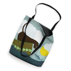 Chocolate Lab On the Lake In A Canoe Meets A Fish Tote Bag