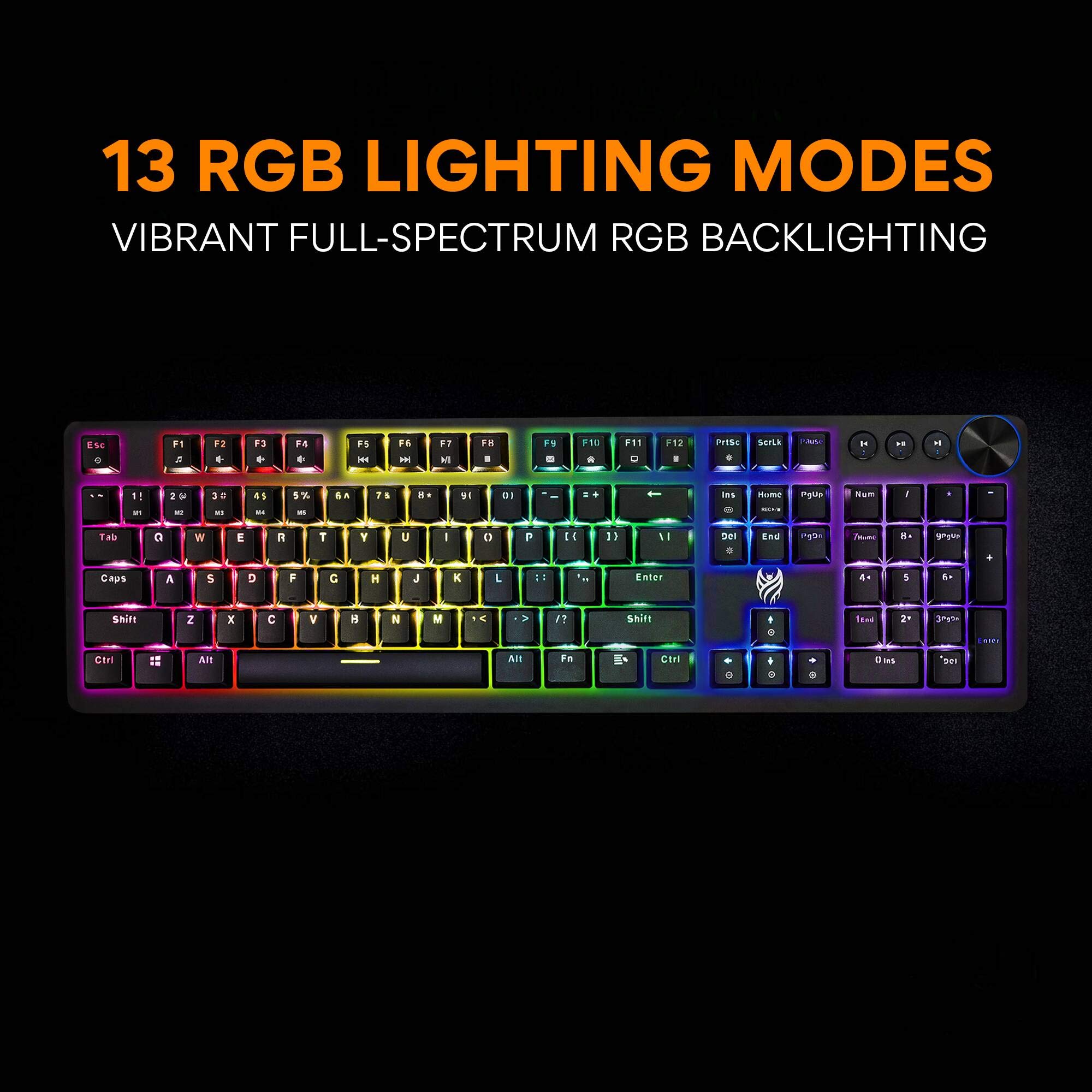 Blackmore Nocturna Wired Mechanical Gaming Keyboard - RGB Backlighting - Blue Clicky Mechanical Switches - Dedicated Media Keys & Dial - Aluminum Construction