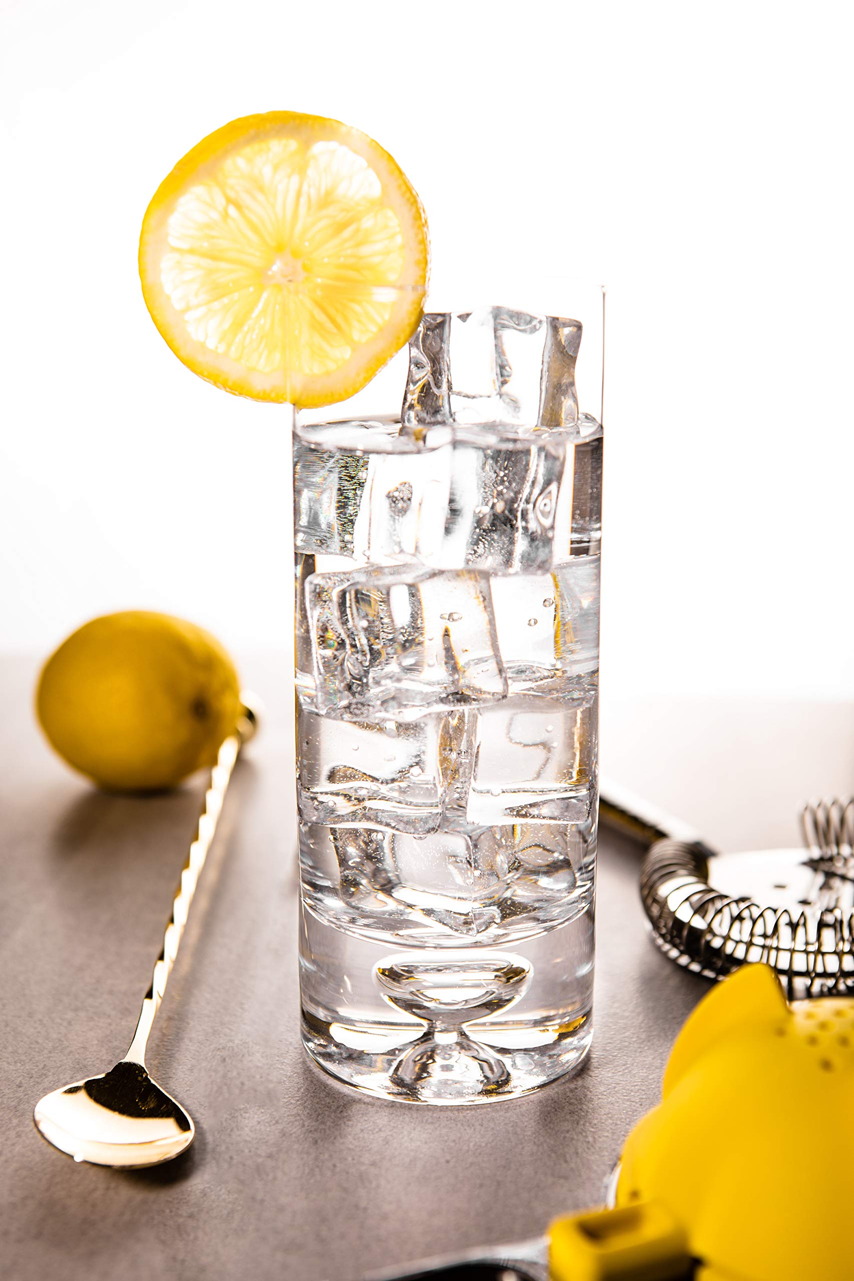 LEMONSODA Crystal Bubble Base Collins Glass Highball Tumbler - Set of 4-12OZ - Heavy Weighted Bottom - Unique Design Great for Water, Juice, Beer, Cocktails, and More