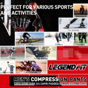 Legendfit Adults' Compression Pants with Knee Pads Basketball 3/4 Capri Men Women Padded Tights Leggings Protector White