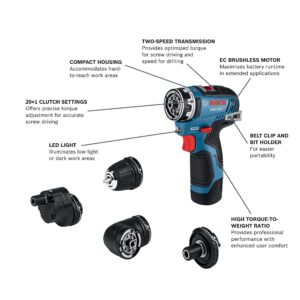 Bosch GSR12V-300FCB22-RT Flexiclick 12V Max EC Brushless Lithium-Ion 5-In-1 Cordless Drill Driver System Kit with 2 Batteries (2 Ah) (Renewed)