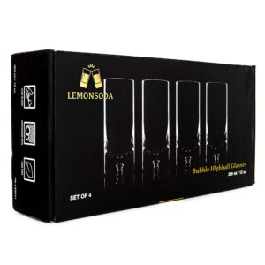 LEMONSODA Crystal Bubble Base Collins Glass Highball Tumbler - Set of 4-12OZ - Heavy Weighted Bottom - Unique Design Great for Water, Juice, Beer, Cocktails, and More