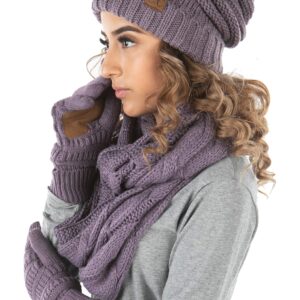 Funky Junque Oversized Beanie, Glove, & Scarf Bundle: Violet