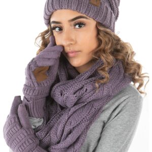 Funky Junque Oversized Beanie, Glove, & Scarf Bundle: Violet