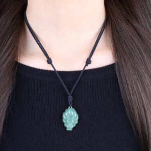 COAI Green Aventurine Stone Amulet Nine Tailed Fox Pendant Necklace for Women Girls