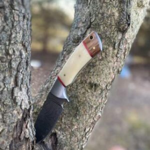 RANDY Damascus Steel Hunting Knife Best Damascus Skinning for Hunting and Camping Knife With Leather Sheath (9022) Over all 9 inches